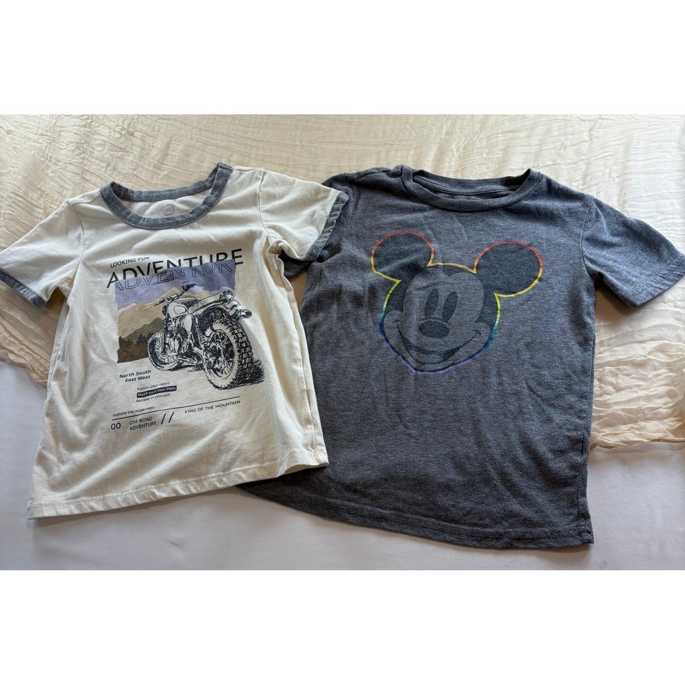 Disney Gray Mickey Pride / Outdoor/Moto Boys Short Sleeve Tees Sz 5/5T- Lot of 2